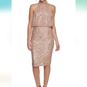 Eliza J Rose Gold Sequin Halter Dress